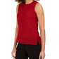 Blusa feminina Anne Klein com fenda e gola redonda, sem mangas, vermelha, tamanho médio