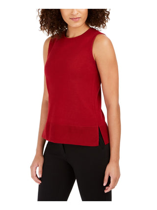 Blusa feminina Anne Klein com fenda e gola redonda, sem mangas, vermelha, tamanho médio