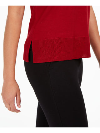 Blusa feminina Anne Klein com fenda e gola redonda, sem mangas, vermelha, tamanho médio