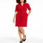 Vestido-camisa feminino Anne Klein com decote dividido e cinto, vermelho, tamanho XXL