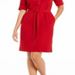 Vestido-camisa feminino Anne Klein com decote dividido e cinto, vermelho, tamanho XXL