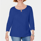 Blusa feminina Karen Scott manga três quartos azul tamanho XS