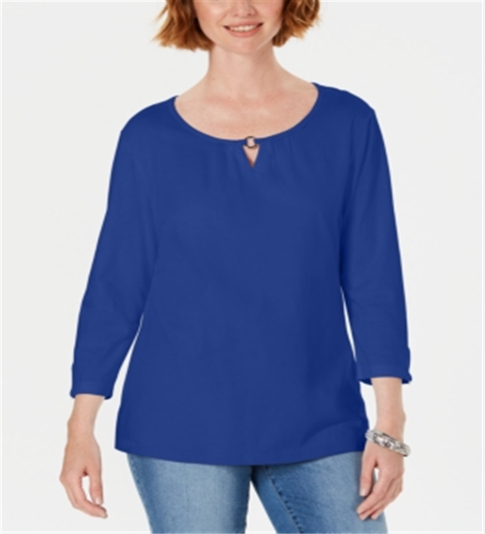 Blusa feminina Karen Scott manga três quartos azul tamanho XS