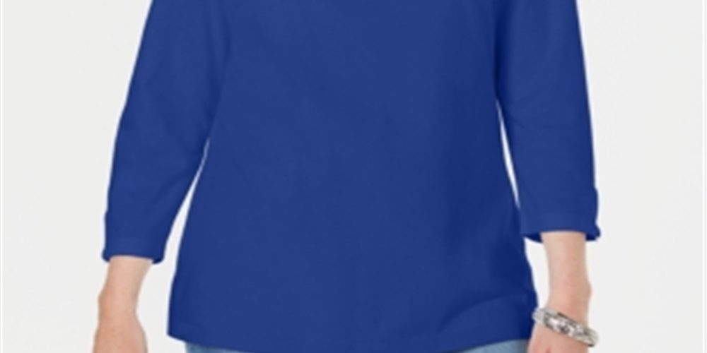 Blusa feminina Karen Scott manga três quartos azul tamanho XS