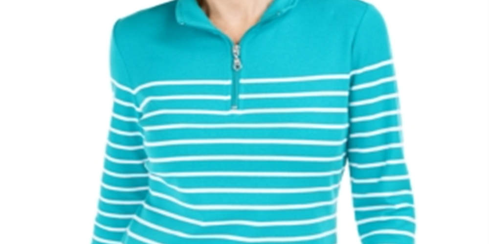 Blusa feminina listrada com zíper e gola alta Karen Scott, azul, tamanho G