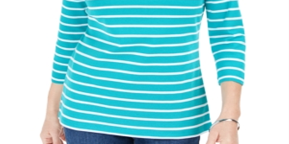 Blusa feminina listrada com zíper e gola alta Karen Scott, azul, tamanho G