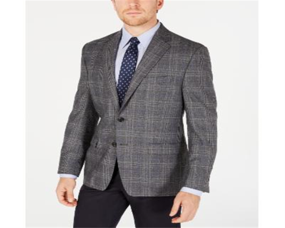 Ralph Lauren Jaqueta Esportiva Masculina Xadrez de Lã Misturada Cinza Tamanho 44
