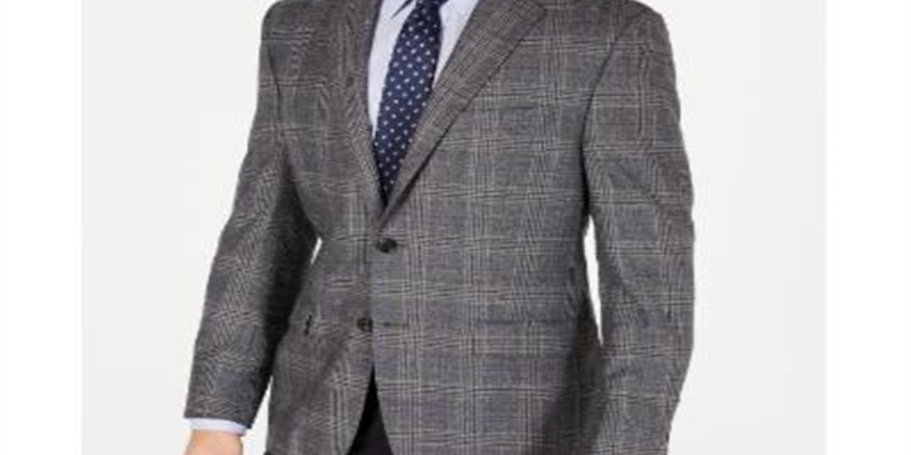 Ralph Lauren Jaqueta Esportiva Masculina Xadrez de Lã Misturada Cinza Tamanho 44