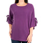 Suéter feminino NY Collection com bainha redonda e manga amarrada, roxo, tamanho M