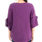 Suéter feminino NY Collection com bainha redonda e manga amarrada, roxo, tamanho M