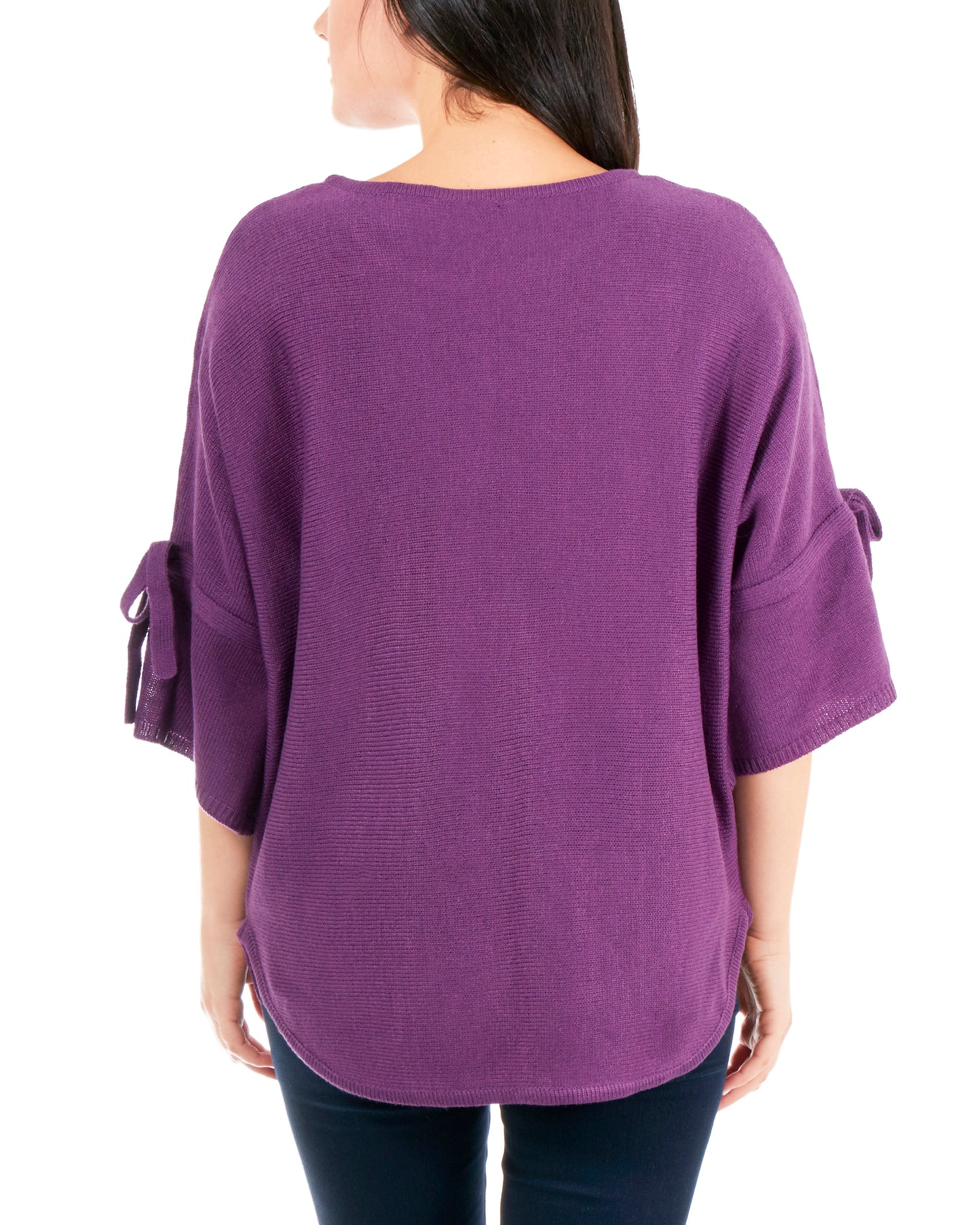 Suéter feminino NY Collection com bainha redonda e manga amarrada, roxo, tamanho M