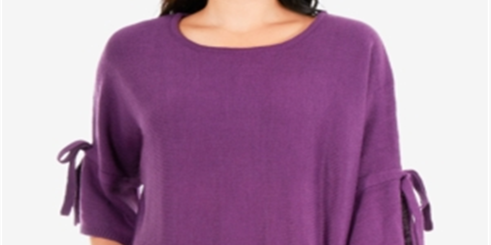 Suéter feminino NY Collection com bainha redonda e manga amarrada, roxo, tamanho M