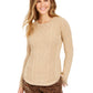 Suéter feminino de malha trançada com gola redonda metálica Charter Club, branco, tamanho XS
