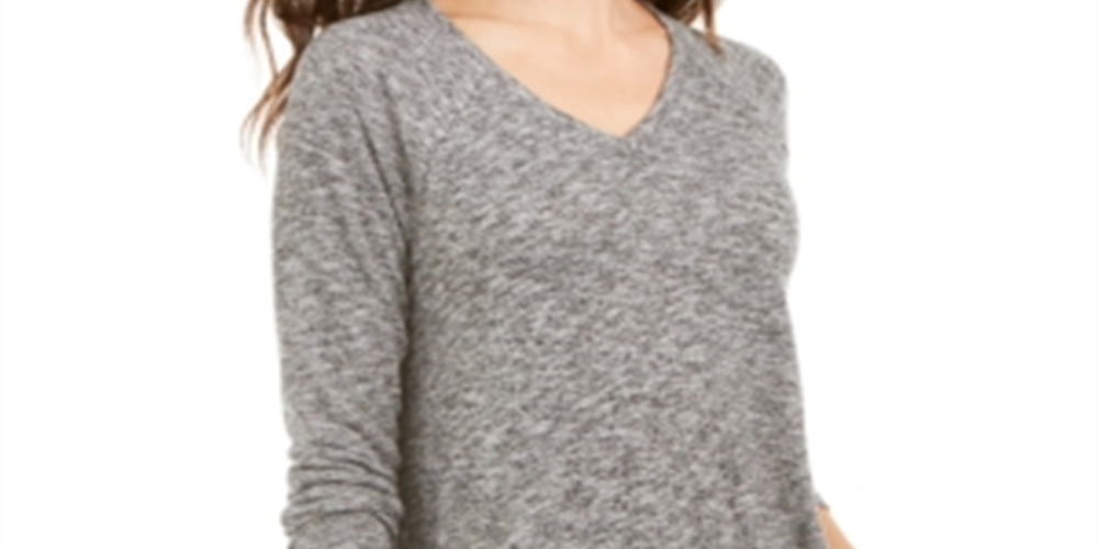 Blusa feminina de malha mesclada com decote em V, preta, tamanho GG