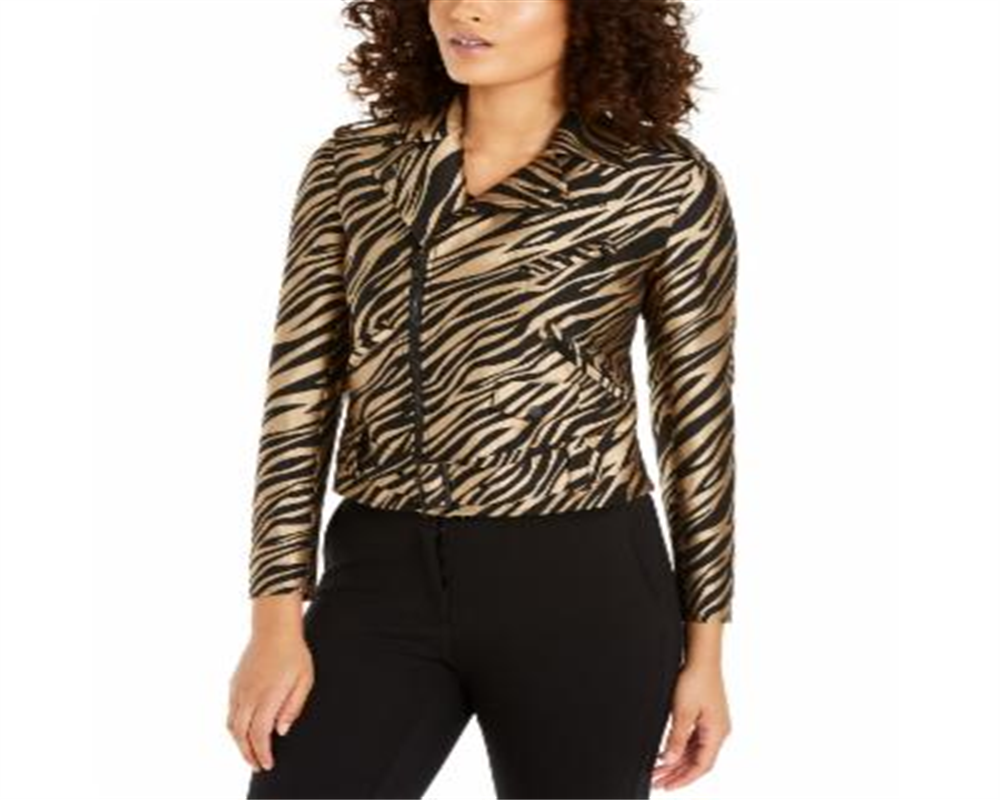 Jaqueta feminina Anne Klein estampada em jacquard, marrom, tamanho 8