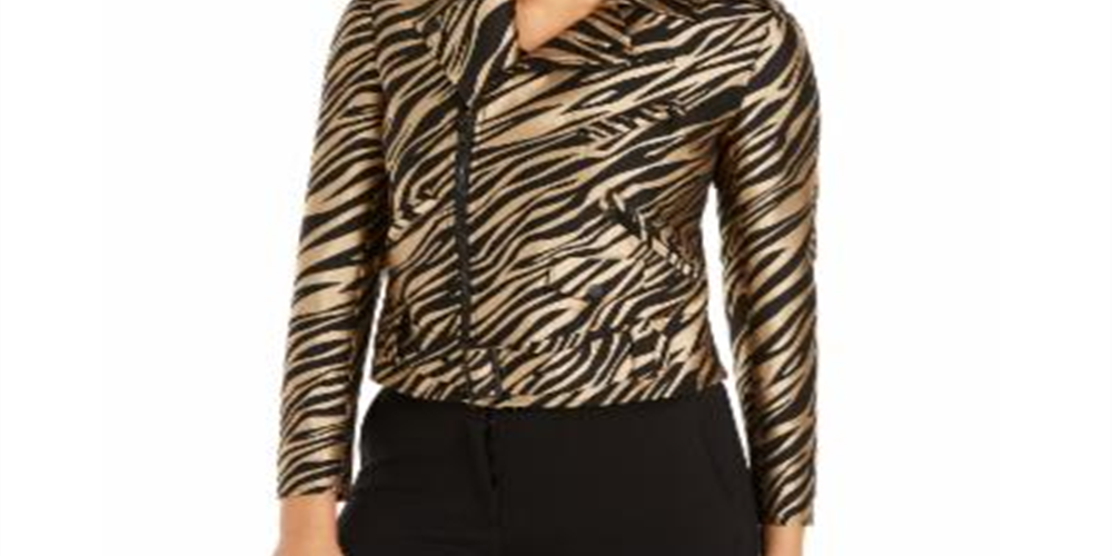 Jaqueta feminina Anne Klein estampada em jacquard, marrom, tamanho 8