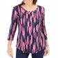 Camiseta feminina estampada manga 3/4 da coleção JM, azul, tamanho XS