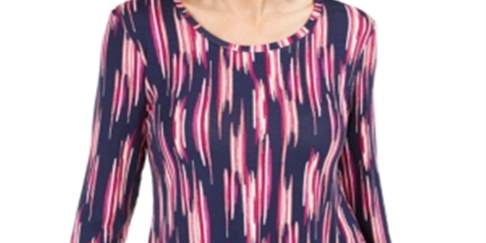 Camiseta feminina estampada manga 3/4 da coleção JM, azul, tamanho XS