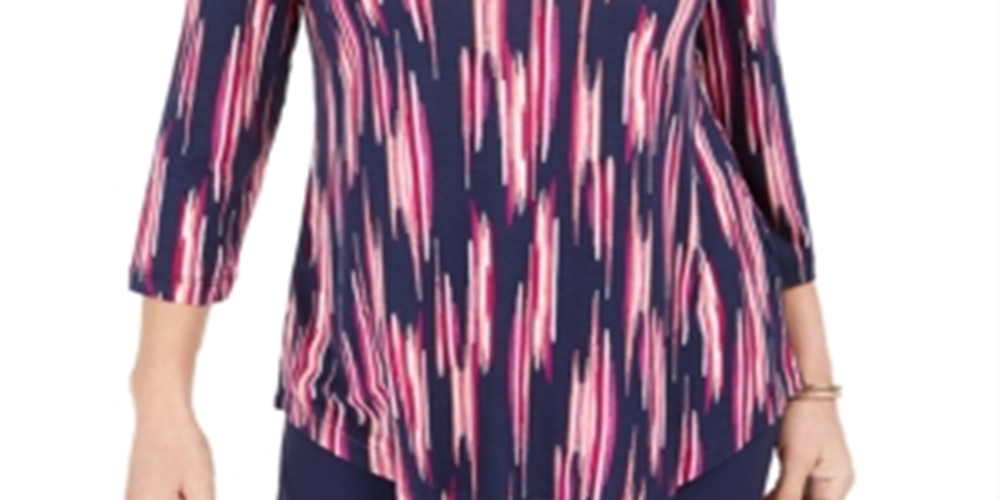 Camiseta feminina estampada manga 3/4 da coleção JM, azul, tamanho XS
