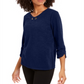 Blusa feminina NY Collection com manga 3/4 texturizada em azul, tamanho pequeno XL