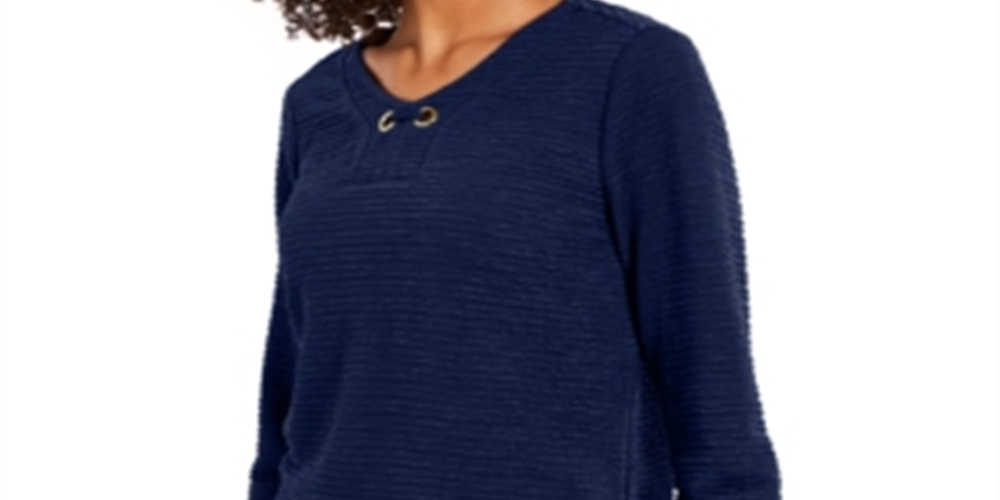 Blusa feminina NY Collection com manga 3/4 texturizada em azul, tamanho pequeno XL