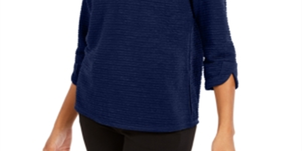 Blusa feminina NY Collection com manga 3/4 texturizada em azul, tamanho pequeno XL
