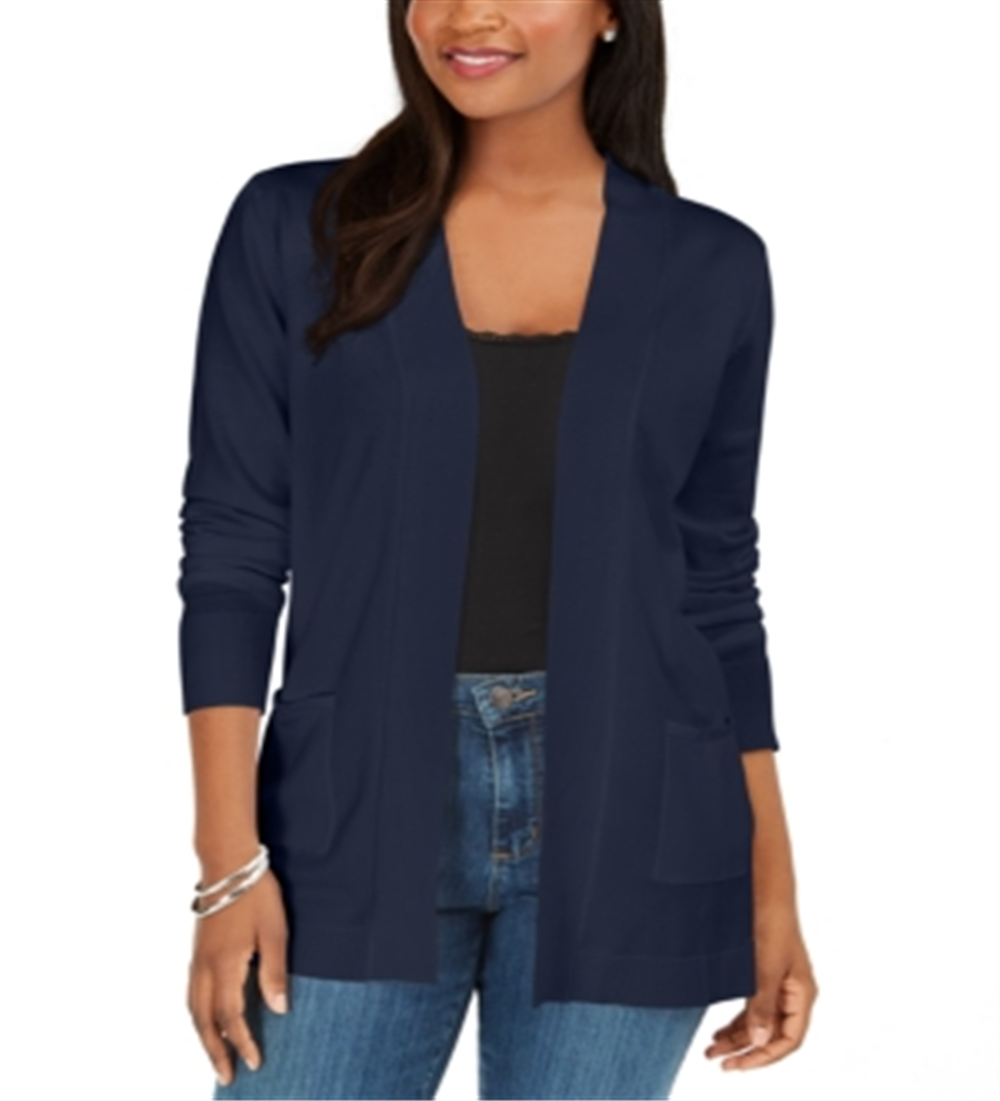 Karen Scott Cardigan Feminino com Bolso Frontal Aberto Azul Tamanho P/M