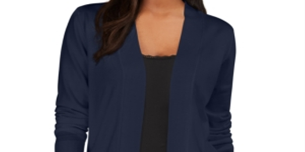 Karen Scott Cardigan Feminino com Bolso Frontal Aberto Azul Tamanho P/M