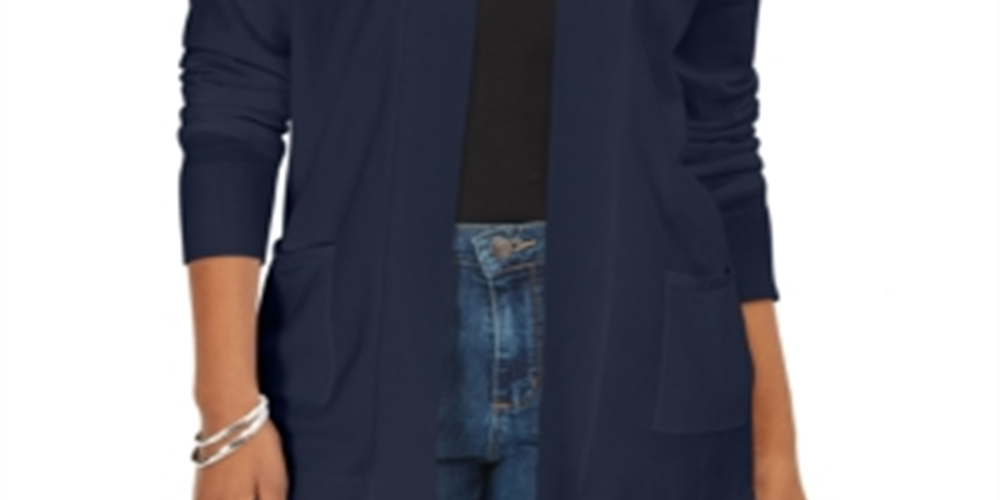Karen Scott Cardigan Feminino com Bolso Frontal Aberto Azul Tamanho P/M