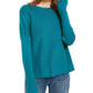Suéter feminino texturizado de manga comprida e gola joia Eileen Fisher, verde, tamanho extragrande