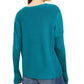 Suéter feminino texturizado de manga comprida e gola joia Eileen Fisher, verde, tamanho extragrande