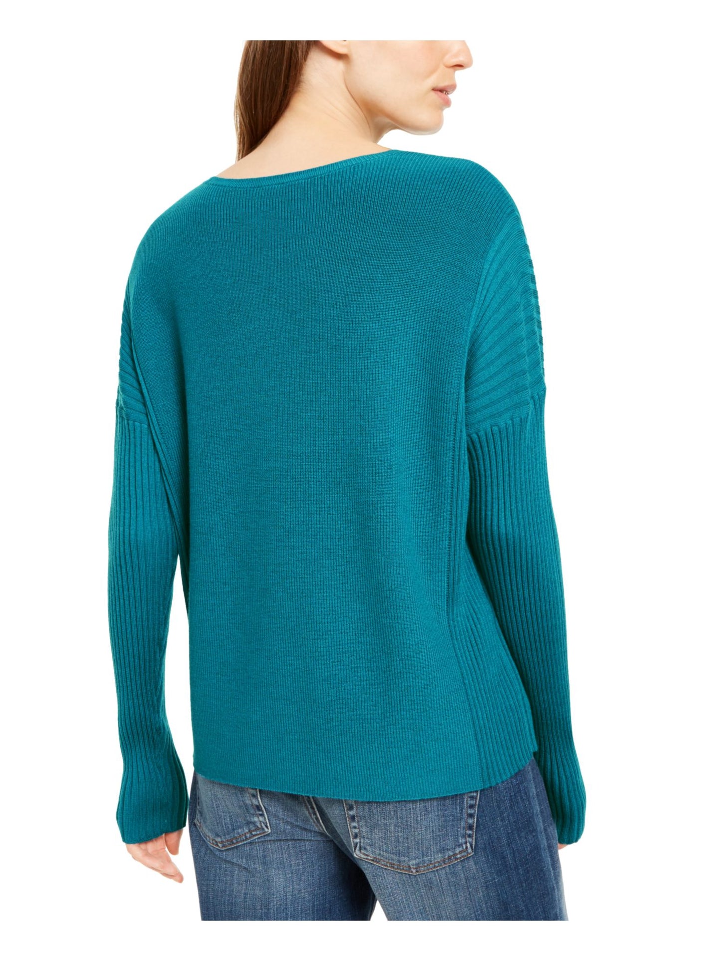 Suéter feminino texturizado de manga comprida e gola joia Eileen Fisher, verde, tamanho extragrande