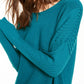 Suéter feminino texturizado de manga comprida e gola joia Eileen Fisher, verde, tamanho extragrande