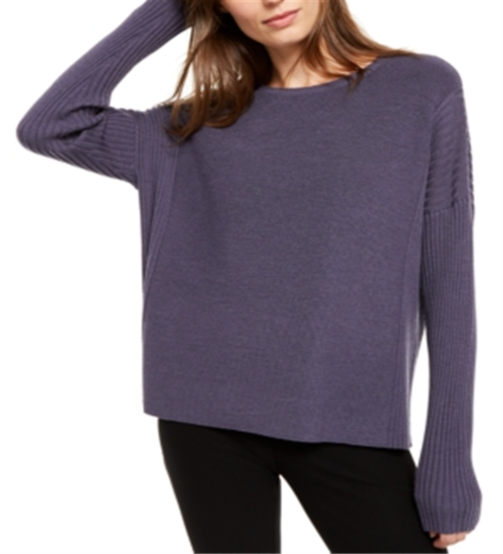 Suéter feminino texturizado de manga comprida e gola joia Eileen Fisher, verde, tamanho extragrande