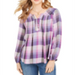 Blusa xadrez feminina com decote dividido, roxa, tamanho XL, estilo &amp; co