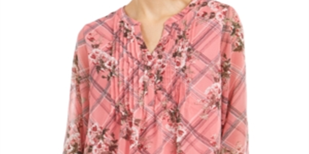 Top feminino estampado com decote dividido, rosa, tamanho pequeno, Charter Club