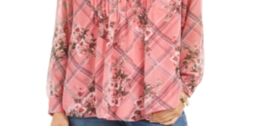 Top feminino estampado com decote dividido, rosa, tamanho pequeno, Charter Club