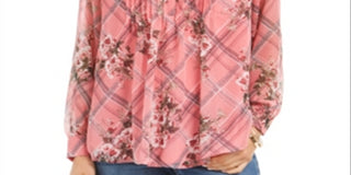 Top feminino estampado com decote dividido, rosa, tamanho pequeno, Charter Club