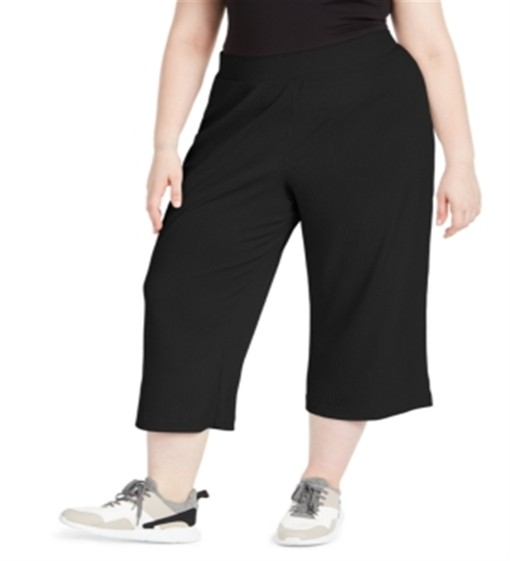 Calças culotte plus size caneladas femininas Ideology, pretas, tamanho 3X