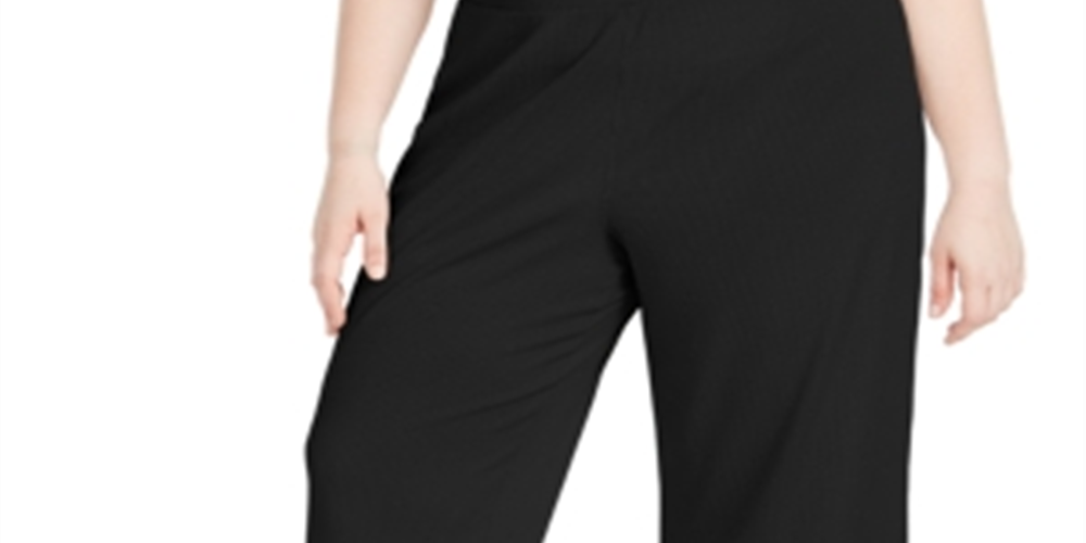 Calças culotte plus size caneladas femininas Ideology, pretas, tamanho 3X