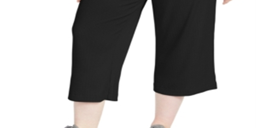 Calças culotte plus size caneladas femininas Ideology, pretas, tamanho 3X