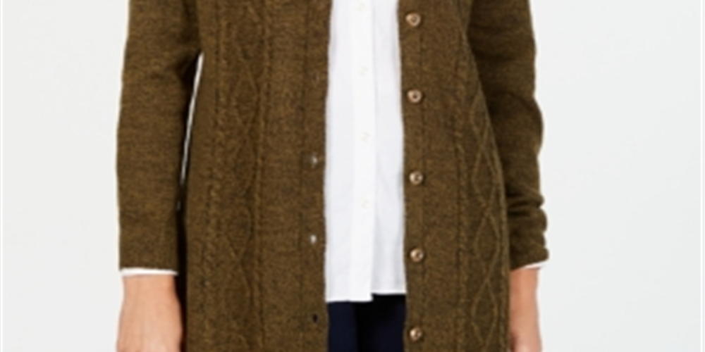 Karen Scott Cardigan Duster Feminino com Botões Frontais Verde Tamanho Pequeno G