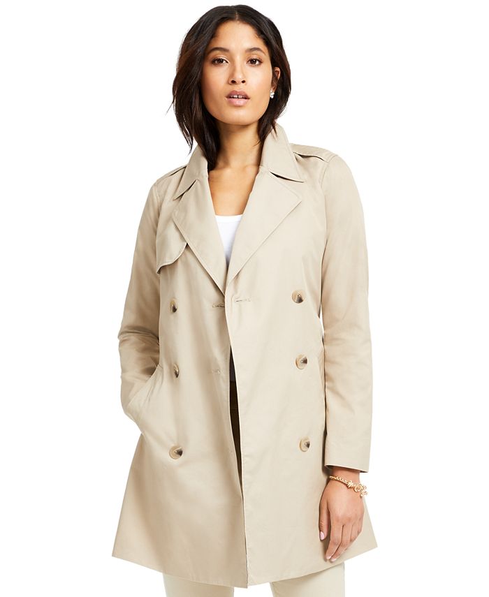 Casaco trench coat feminino clássico liso Charter Club marrom tamanho pequeno