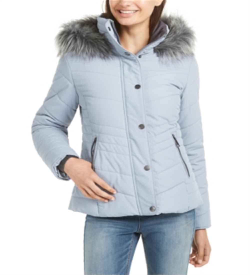 Casaco acolchoado com capuz e acabamento em pele sintética Maralyn &amp; Me Junior, azul, tamanho M