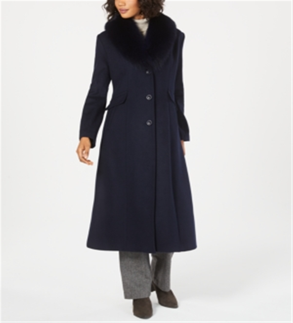 Forecaster Fox-Fur-Collar Maxi Reefer Coat Azul Tamanho 0