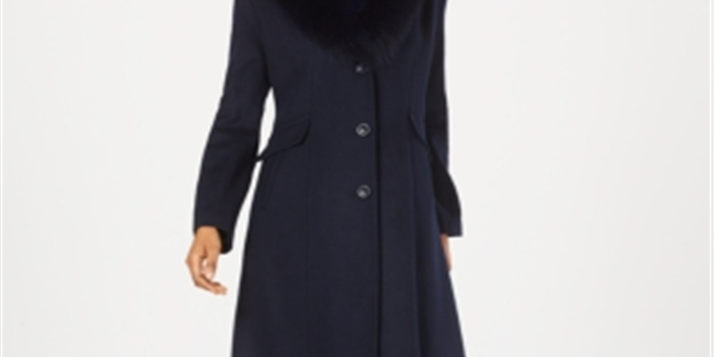 Forecaster Fox-Fur-Collar Maxi Reefer Coat Azul Tamanho 0