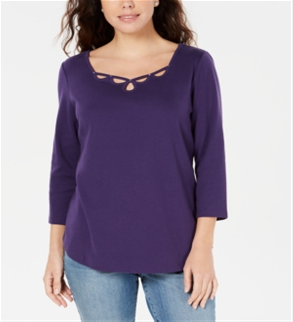 Karen Scott Top Feminino de Algodão com Botões e Fenda - Roxo Tamanho GG