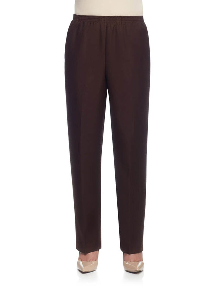 Calça feminina Alfred Dunner Classics com perna reta, marrom, tamanho 12