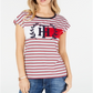 Camiseta feminina listrada de algodão Tommy Hilfiger com logotipo, branca, tamanho M