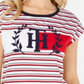 Camiseta feminina listrada de algodão Tommy Hilfiger com logotipo, branca, tamanho M